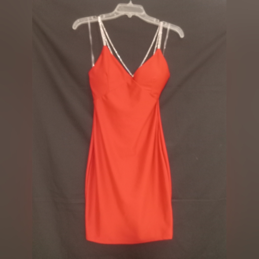 Chocolate - Mini Cocktail Dress  with Rhinestone shoulder straps accents